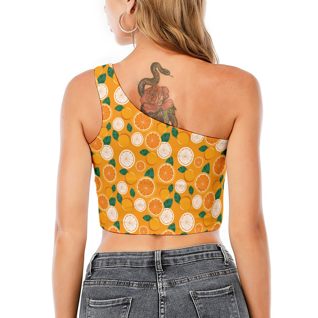 Cute Orange Fruit Pattern Print One Shoulder Crop Top