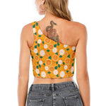 Cute Orange Fruit Pattern Print One Shoulder Crop Top