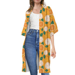Cute Orange Fruit Pattern Print Open Front Beach Cover Up
