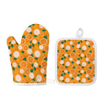Cute Orange Fruit Pattern Print Oven Mitt And Pot Holder Set