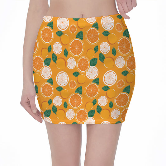 Cute Orange Fruit Pattern Print Pencil Mini Skirt