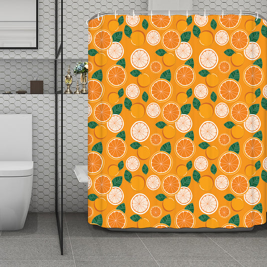Cute Orange Fruit Pattern Print Polyester Shower Curtain