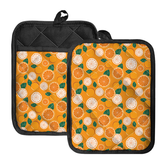 Cute Orange Fruit Pattern Print Pot Holders With Pocket