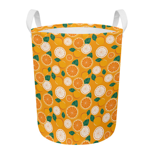 Cute Orange Fruit Pattern Print Round Laundry Basket