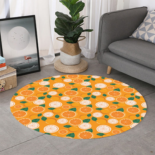 Cute Orange Fruit Pattern Print Round Rug