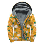 Cute Orange Fruit Pattern Print Sherpa Lined Zip Up Hoodie