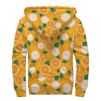 Cute Orange Fruit Pattern Print Sherpa Lined Zip Up Hoodie