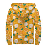 Cute Orange Fruit Pattern Print Sherpa Lined Zip Up Hoodie