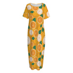 Cute Orange Fruit Pattern Print Short Sleeve Long Nightdress