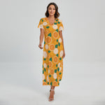 Cute Orange Fruit Pattern Print Short Sleeve Maxi Dress