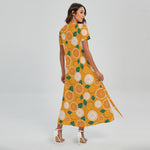 Cute Orange Fruit Pattern Print Short Sleeve Maxi Dress