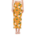 Cute Orange Fruit Pattern Print Side Slit Maxi Skirt