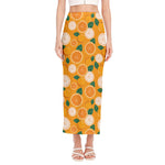 Cute Orange Fruit Pattern Print Side Slit Maxi Skirt