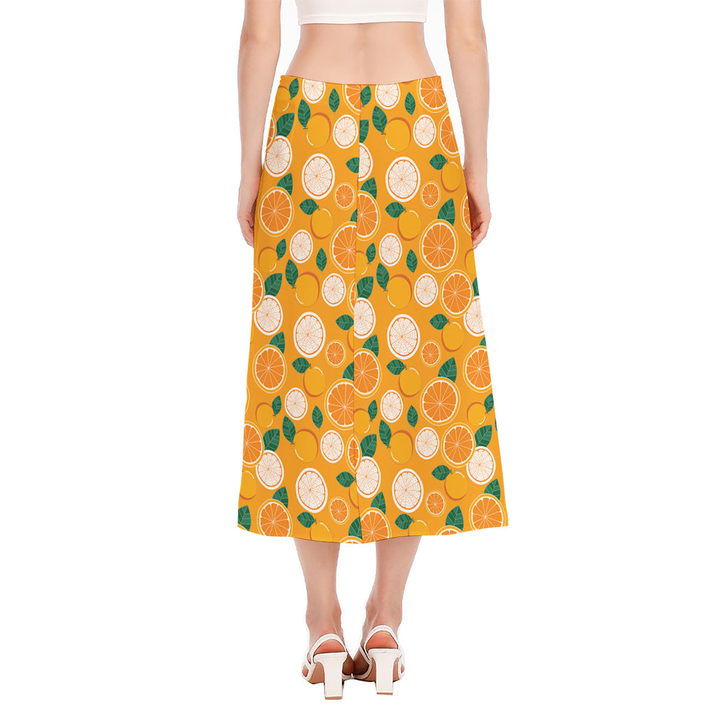 Cute Orange Fruit Pattern Print Side Slit Midi Skirt