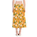 Cute Orange Fruit Pattern Print Side Slit Midi Skirt