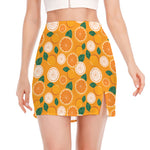 Cute Orange Fruit Pattern Print Side Slit Mini Skirt