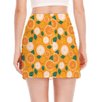 Cute Orange Fruit Pattern Print Side Slit Mini Skirt