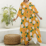 Cute Orange Fruit Pattern Print Silk V-Neck Kaftan Dress
