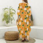 Cute Orange Fruit Pattern Print Silk V-Neck Kaftan Dress