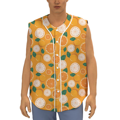 Cute Orange Fruit Pattern Print Sleeveless Baseball Jersey