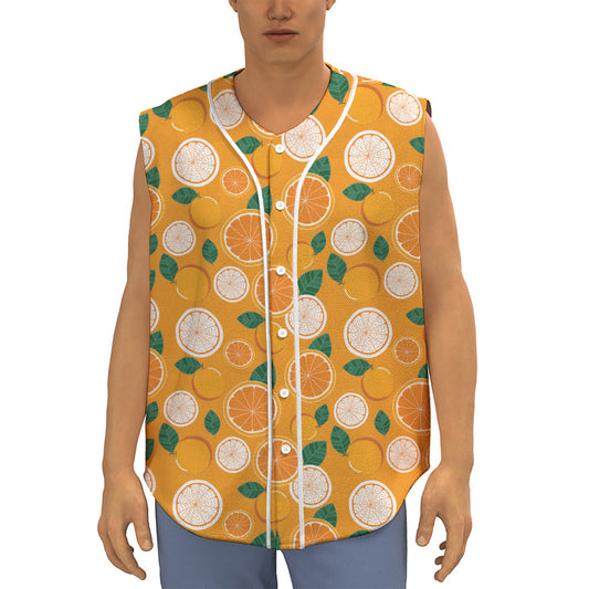 Cute Orange Fruit Pattern Print Sleeveless Baseball Jersey
