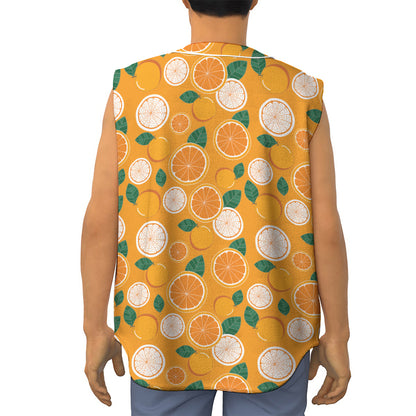 Cute Orange Fruit Pattern Print Sleeveless Baseball Jersey