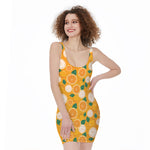 Cute Orange Fruit Pattern Print Sleeveless Bodycon Dress