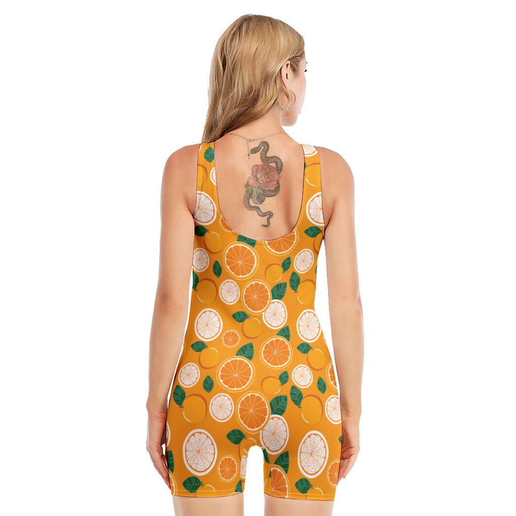 Cute Orange Fruit Pattern Print Sleeveless One Piece Swimsuit
