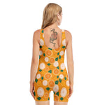Cute Orange Fruit Pattern Print Sleeveless One Piece Swimsuit
