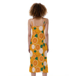 Cute Orange Fruit Pattern Print Slim Fit Midi Cami Dress