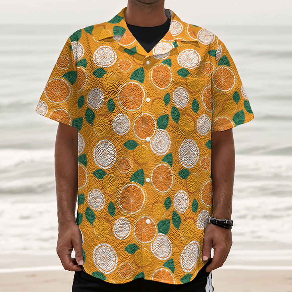 Cute Orange Fruit Pattern Print Textured Short Sleeve Shirt