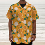 Cute Orange Fruit Pattern Print Textured Short Sleeve Shirt