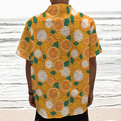 Cute Orange Fruit Pattern Print Textured Short Sleeve Shirt