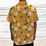 Cute Orange Fruit Pattern Print Textured Short Sleeve Shirt