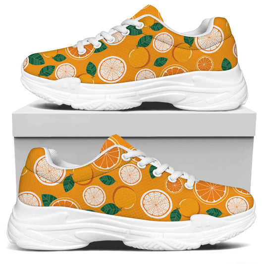 Cute Orange Fruit Pattern Print White Chunky Shoes
