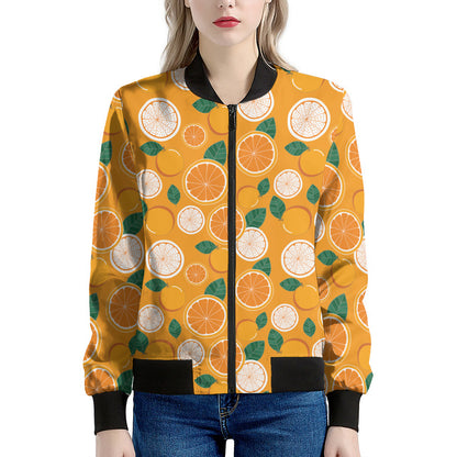 Cute Orange Fruit Pattern Print Women's Bomber Jacket