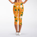 Cute Orange Fruit Pattern Print Women's Capri Leggings