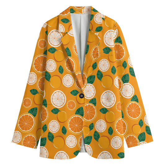 Cute Orange Fruit Pattern Print Women's Cotton Blazer