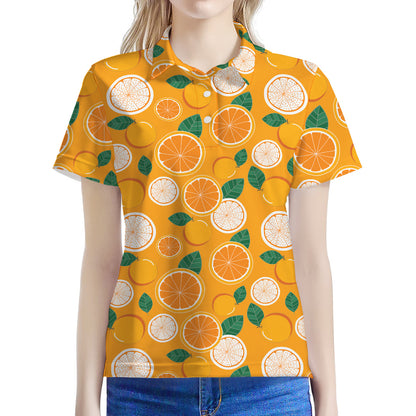 Cute Orange Fruit Pattern Print Women's Polo Shirt