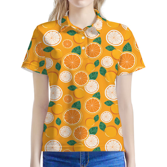 Cute Orange Fruit Pattern Print Women's Polo Shirt