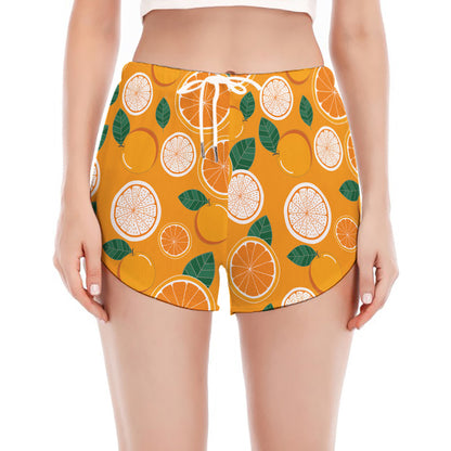 Cute Orange Fruit Pattern Print Women's Split Running Shorts