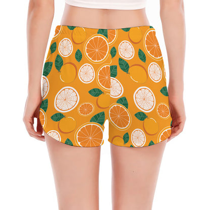 Cute Orange Fruit Pattern Print Women's Split Running Shorts