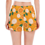 Cute Orange Fruit Pattern Print Women's Split Running Shorts