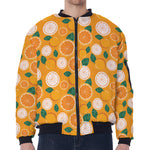 Cute Orange Fruit Pattern Print Zip Sleeve Bomber Jacket