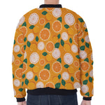 Cute Orange Fruit Pattern Print Zip Sleeve Bomber Jacket