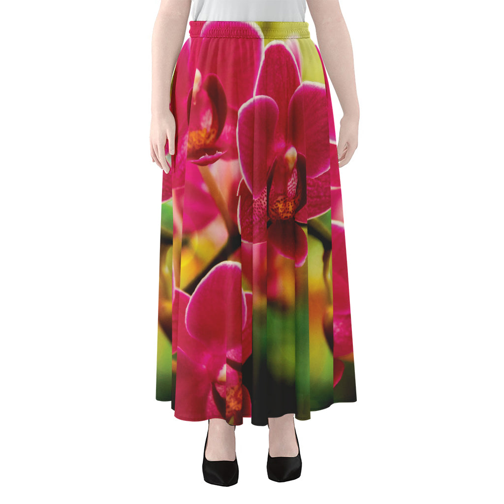 Cute Orchid Print Chiffon Maxi Skirt