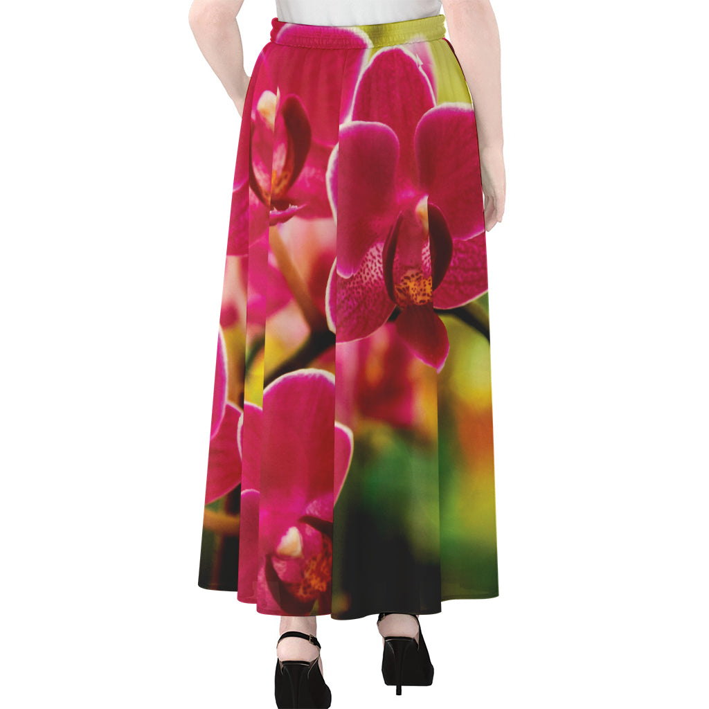 Cute Orchid Print Chiffon Maxi Skirt