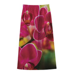 Cute Orchid Print Cotton Front Slit Maxi Skirt