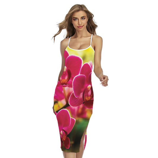 Cute Orchid Print Cross Back Cami Dress