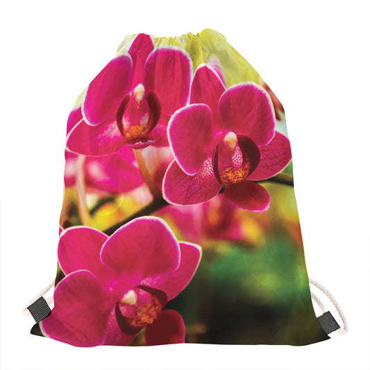 Cute Orchid Print Drawstring Bag